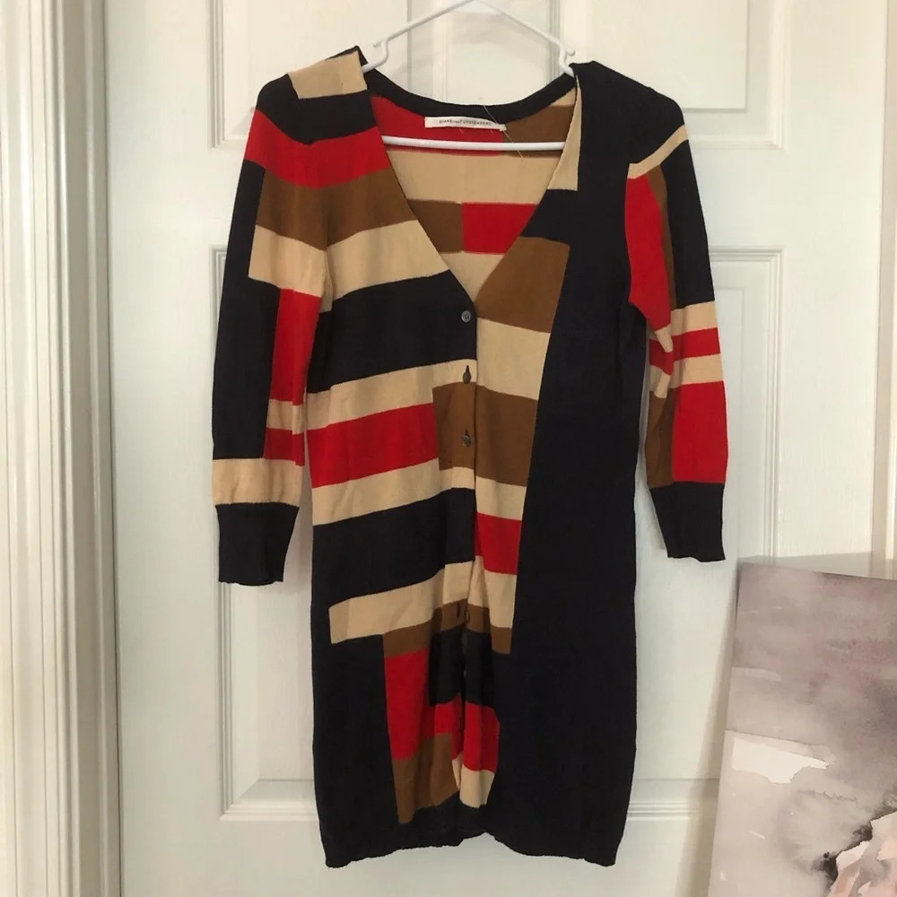 Diane Von Furstenberg Womens Sweater Blue Striped Cardigan Amaryllis Size M